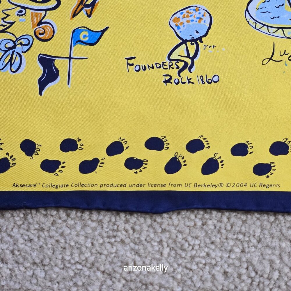 RARE UC Berkeley 100% Silk Scarf Hand-Rolled Aksesaré 2004 Collectible - Picture 10 of 12